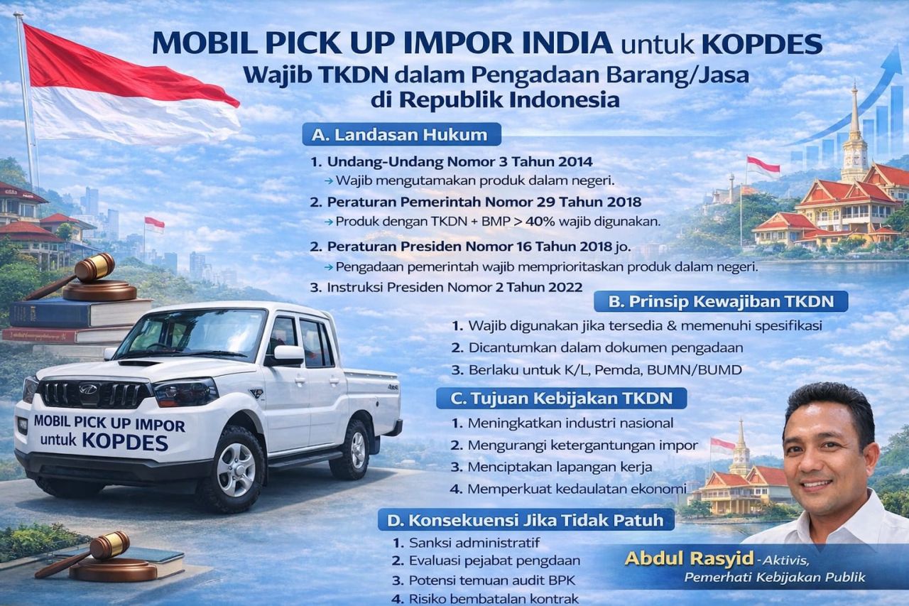 Pick Up India untuk Kopdes Merah Putih : Uji Kepatuhan Hukum dan Rasionalitas Ekonomi Pemerintahan Probowo ?