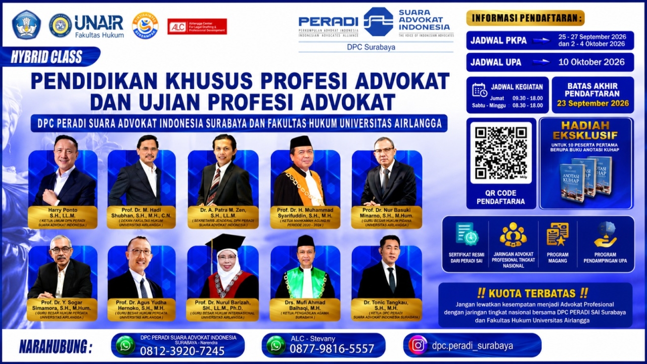DPC PERADI SAI Surabaya Buka PKPA–UPA, Lengkapi Peserta dengan Magang dan Pendampingan